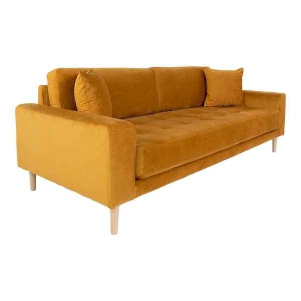 Lido sofa 3 seter velur inkl. 2 pynteputer, sennepsgul.