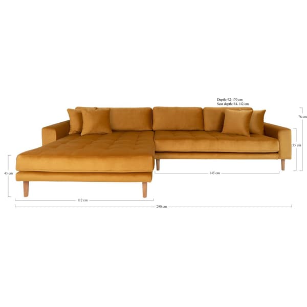 Lido sofa , sjeselongsofa venstrevent velur senneps gul.