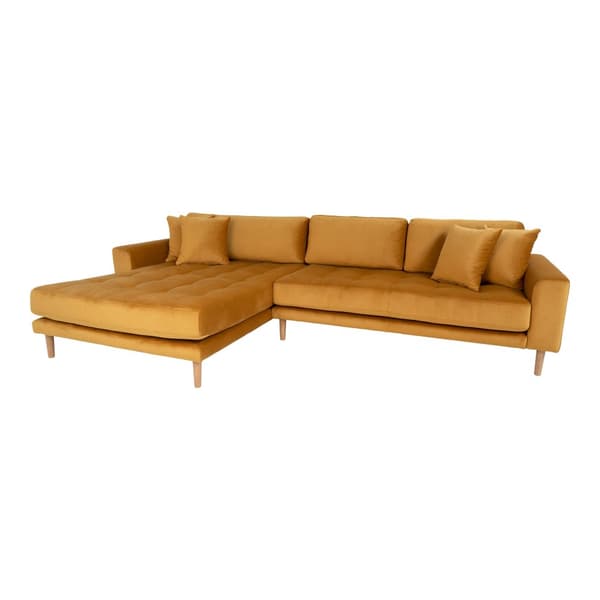 Lido sofa , sjeselongsofa venstrevent velur senneps gul.