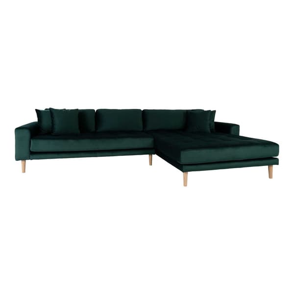 Lido sjeselong sofa høyresnudd velur inkl. 4 pynteputer, grønn.