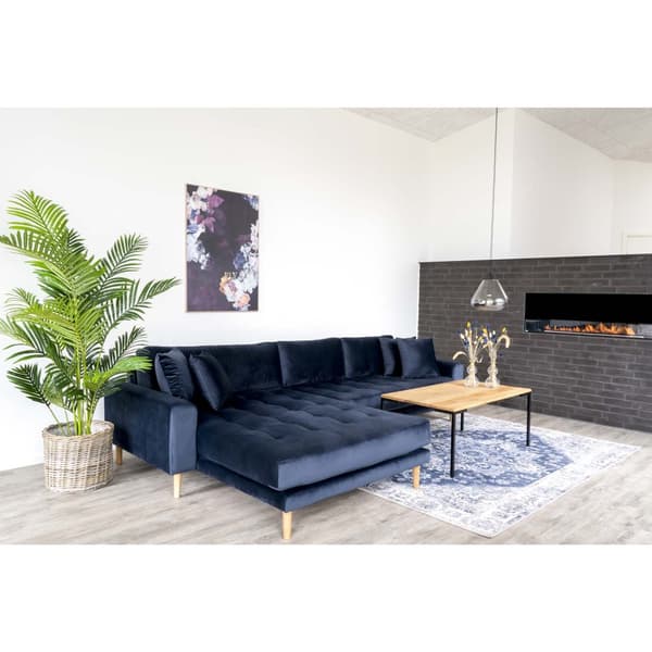 Lido sofa , sjeselongsofa venstrevent velur mørk blå.