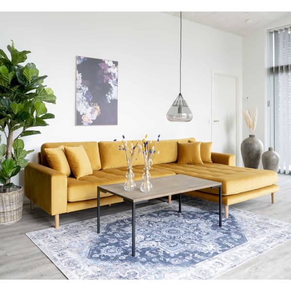 Lido sofa , sjeselongsofa høyrevent velur senneps gul.