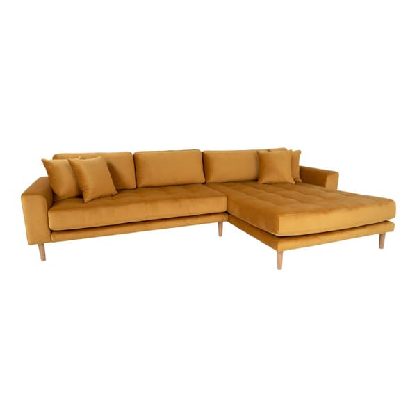 Lido sofa , sjeselongsofa høyrevent velur senneps gul.