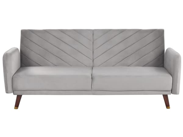 Sovesofa Grå Mørkt Træ Velour 3 pers Retro Glam Moderne Design Polyester Gummitræ Eukalyptustræ Fløjl Sofa 3-Personers Stue Indretning Møbel