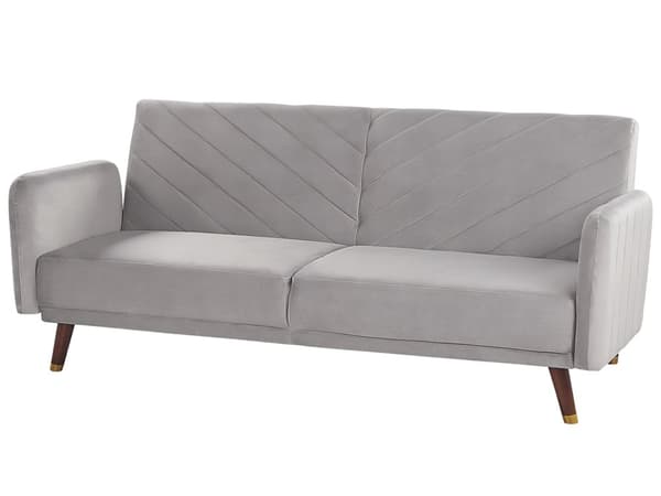 Bäddsoffa 3-sits Sammet Grå Träben Modern Vardagsrum