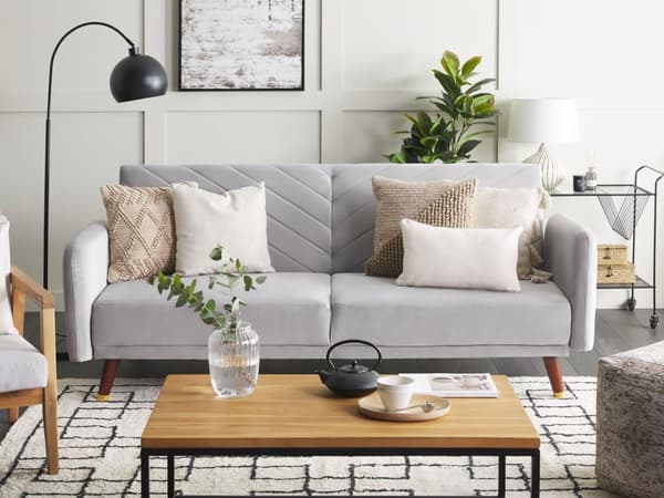 Bäddsoffa 3-sits Sammet Grå Träben Modern Vardagsrum