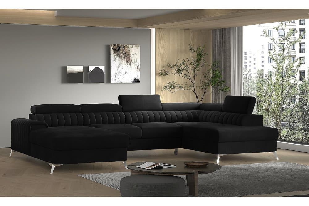 Katashi Bäddsoffa m. Divan och Schäslong med Förvaring Svart