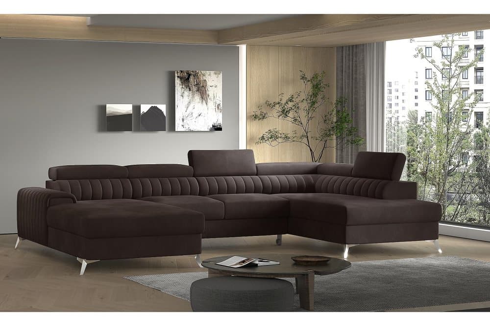 Katashi Bäddsoffa m. Divan och Schäslong med Förvaring Brun