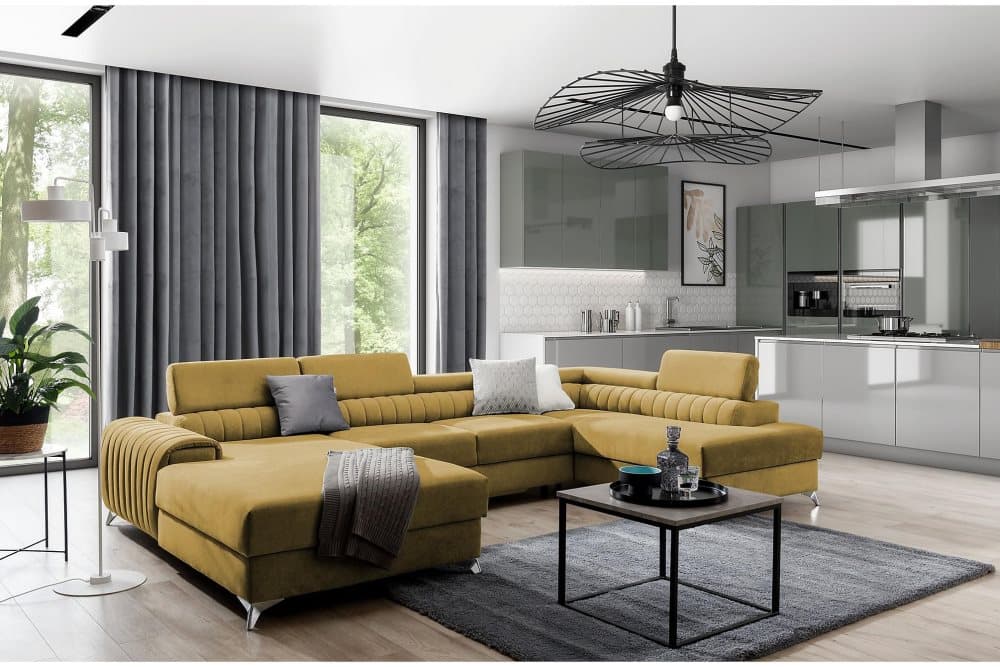 Katashi Bäddsoffa m. Divan och Schäslong med Förvaring Gul