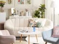 Miniatyrbild 4 av 11: Soffa 3-sits Vitt Tyg Glam Inga Armstöd Boucle Njurformad Bred rygg Vardagsrum