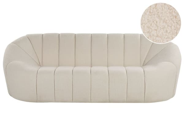 Soffa 3-sits Vitt Tyg Glam Inga Armstöd Boucle Njurformad Bred rygg Vardagsrum