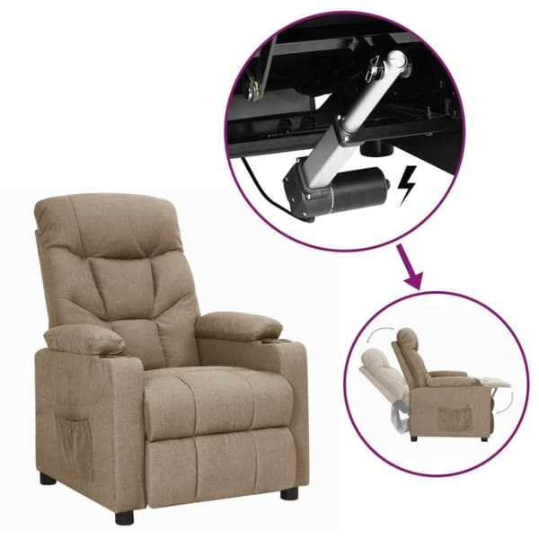vidaXL Reclinerfåtölj med uppresningshjälp taupe tyg
