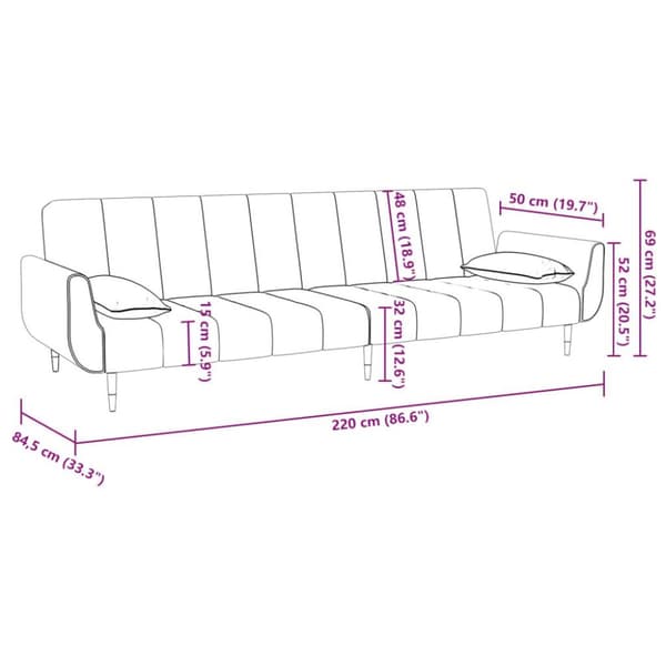 vidaXL 2-personers sovesofa med 2 puder fløjl blå