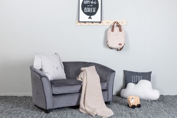 Velvet sofa 2 seter til barn grå.