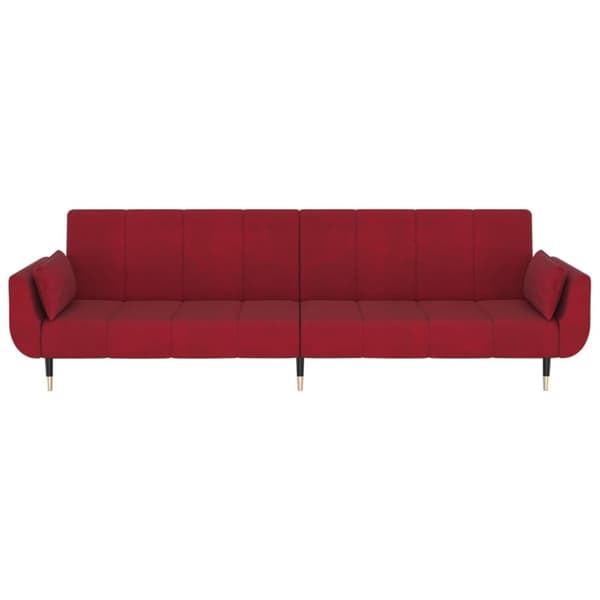 vidaXL Bäddsoffa 2-sits med två kuddar vinröd sammet