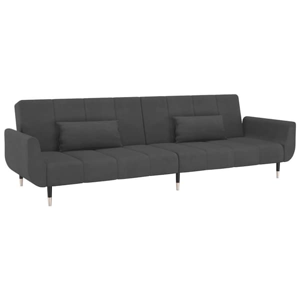 vidaXL Bäddsoffa 2-sits med två kuddar mörkgrå sammet