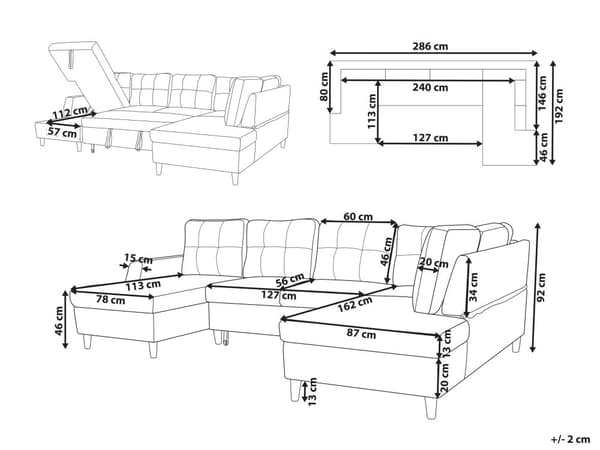 4-sits Hörnsoffa Grå Sammetsklädsel Förvaring Schäslong U-formad Modern Design