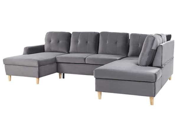 4-sits Hörnsoffa Grå Sammetsklädsel Förvaring Schäslong U-formad Modern Design