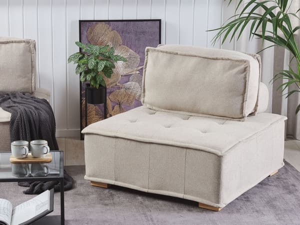 Kulmasohva beige polyesterikangasta 300 x 200 cm neljälle L-muotoinen moduulisohva moderni tyyli