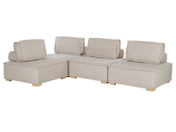 Kulmasohva beige polyesterikangasta 300 x 200 cm neljälle L-muotoinen moduulisohva moderni tyyli
