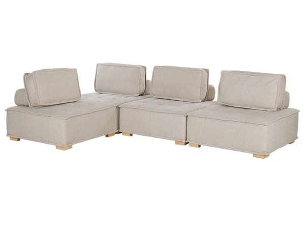 Kulmasohva beige polyesterikangasta 300 x 200 cm neljälle L-muotoinen moduulisohva moderni tyyli