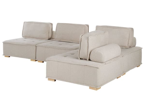 Kulmasohva beige polyesterikangasta 300 x 200 cm neljälle L-muotoinen moduulisohva moderni tyyli