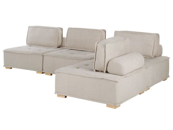 Kulmasohva beige polyesterikangasta 300 x 200 cm neljälle L-muotoinen moduulisohva moderni tyyli