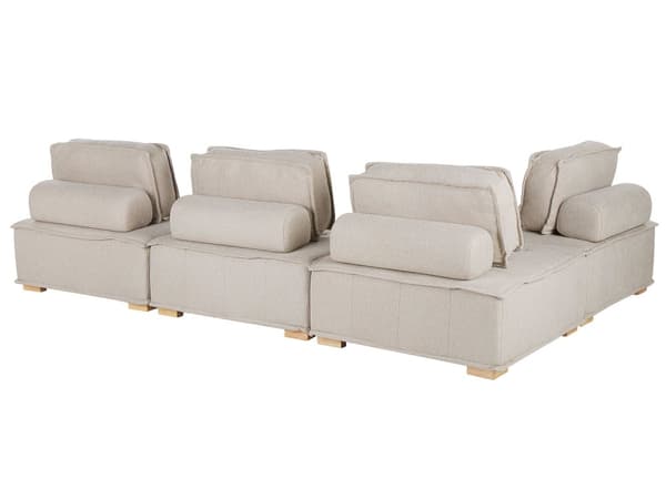 Kulmasohva beige polyesterikangasta 300 x 200 cm neljälle L-muotoinen moduulisohva moderni tyyli