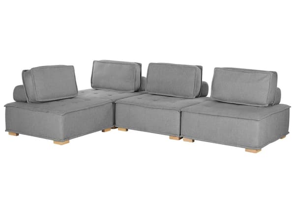 Kulmasohva harmaa polyesterikangasta 300 x 200 cm neljälle L-muotoinen moduulisohva moderni tyyli