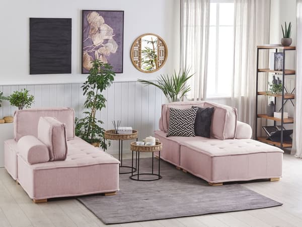 Moduulisohvasetti vaaleanpunainen polyesterikangasta 300 x 200 cm neljälle moduulisohva moderni tyyli