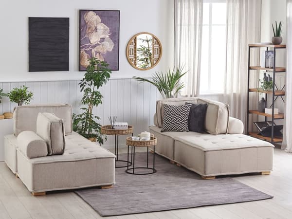 Sohvasetti beige polyesterikangasta 300 x 200 cm neljälle moduulisohva moderni tyyli