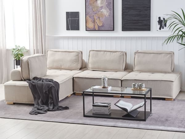 4-sits Hörnsoffa Beige Polyesterklädsel Modulsoffa L-formad Skandinavisk Modern