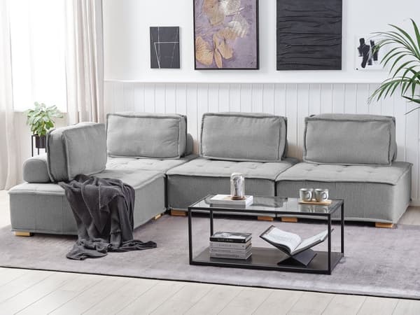 3-sits Hörnsoffa Grå Polyesterklädsel Modulsoffa L-formad Skandinavisk Modern