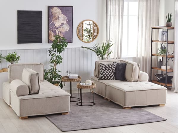 Sofasæt beige polyester 300 x 200 cm polstret 4-personers modulopbygget moderne skandinavisk stil
