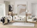Miniatyrbillede 4 af 11: Sofa Hvid Polyester og Guld Jern 2 Personers Plyssofa Blød Fluffy Boucle Stof Flet med Tynde Ben Stue Inspiration Tilbehør Buet Ryglæn Design