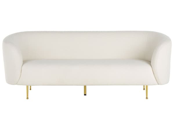 Soffa Vit Boucle Tyg 3-sits Mjuk Nubby Guld Ben Retro Glam Art Decor Style