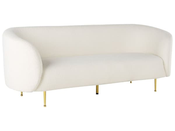 Soffa Vit Boucle Tyg 3-sits Mjuk Nubby Guld Ben Retro Glam Art Decor Style