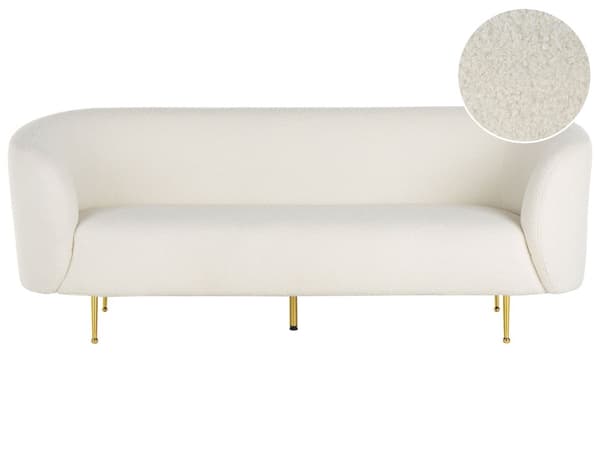Soffa Vit Boucle Tyg 3-sits Mjuk Nubby Guld Ben Retro Glam Art Decor Style