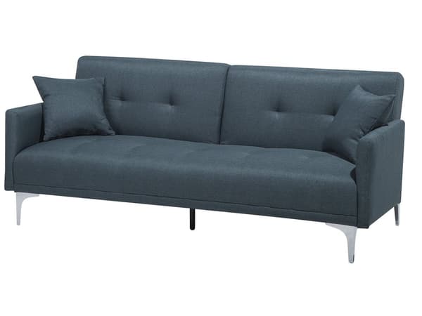 Sovesofa Mørkeblå Stoff 3-seter Metallben Dekorative knapper Avtakbare putetrekk Justerbar ryggstøtte Sofa med sovefunksjon Moderne design