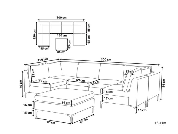 Sofa Fløyel Grå 6-seter U-form Modulær Med ottoman Glamorøs Moderne Innredning Stue
