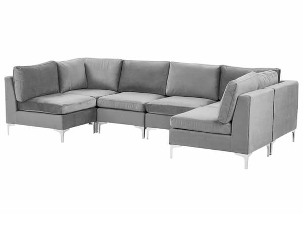 Sofa Fløyel Grå 6-seter U-form Modulær Glamorøs Moderne Innredning Stue