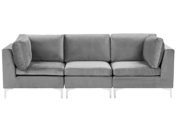 Sofa Fløyel Grå 3-seter Modulær Sølv Metallben Glamorøs Moderne design Innredning Stue