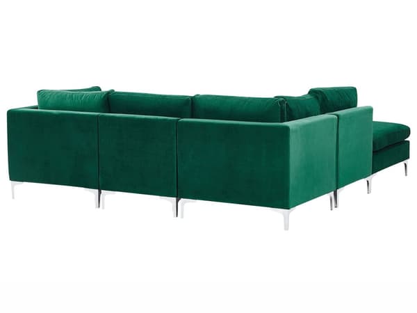 Hjørnesofa Grønn Fløyel 4-seter Modulær Høyrevendt L-form Fotskammel Sølv metallben Glamorøs Moderne