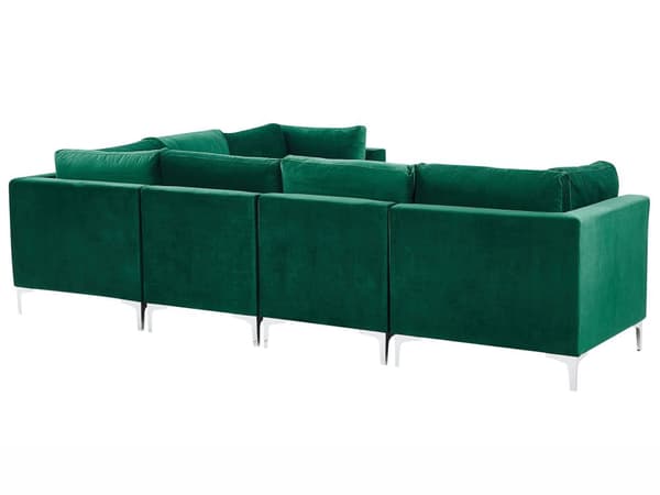 Hjørnesofa Grønn Fløyel 6-seter Modulær Venstrevendt L-form Sølv metallben Glamorøs Moderne