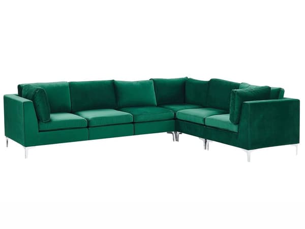 Hjørnesofa Grønn Fløyel 6-seter Modulær Venstrevendt L-form Sølv metallben Glamorøs Moderne