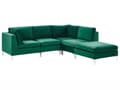 Miniatyrbilde 4 av 11: Hjørnesofa Grønn Fløyel 4-seter Modulær Venstrevendt L-form Fotskammel Sølv metallben Glamorøs Moderne