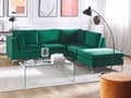 Miniatyrbilde 2 av 11: Hjørnesofa Grønn Fløyel 4-seter Modulær Venstrevendt L-form Fotskammel Sølv metallben Glamorøs Moderne