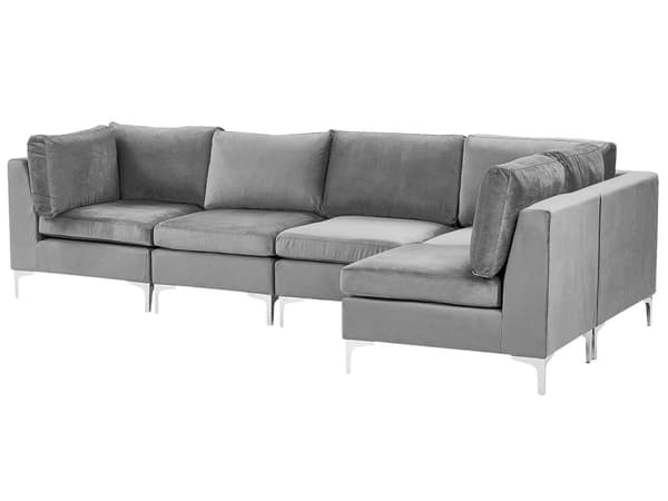 Hjørnesofa Grå Fløyel 5-seter Modulær Venstrevendt L-form Sølv metallben Glamorøs Moderne Innredning Stue