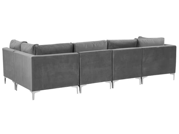 Hjørnesofa Grå Fløyel 5-seter Modulær Venstrevendt L-form Sølv metallben Glamorøs Moderne Innredning Stue