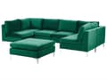Miniatyrbilde 4 av 11: Modulsofa Grønn Fløyel 6-seter U-form Fotskammel Sølv metallben Glamour Moderne Innredning Stue